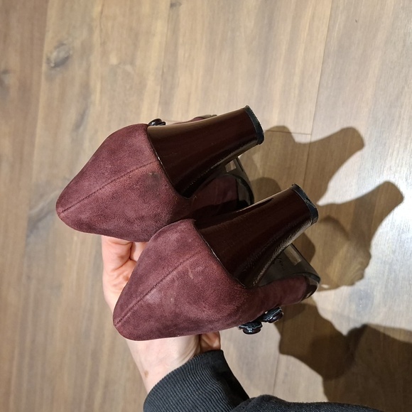 Women's Burgundy Genuine Suede & Patent Leather Mary Jane Heels (Size 7) - Picture 5 of 7